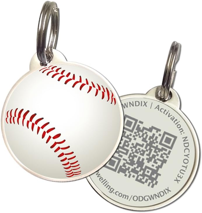 QR Code Pet ID Tag – Sports Dog & Cat ID Tags for Pet Safety, Free Personalized Online Profile, Instant Scan Alerts – Baseball