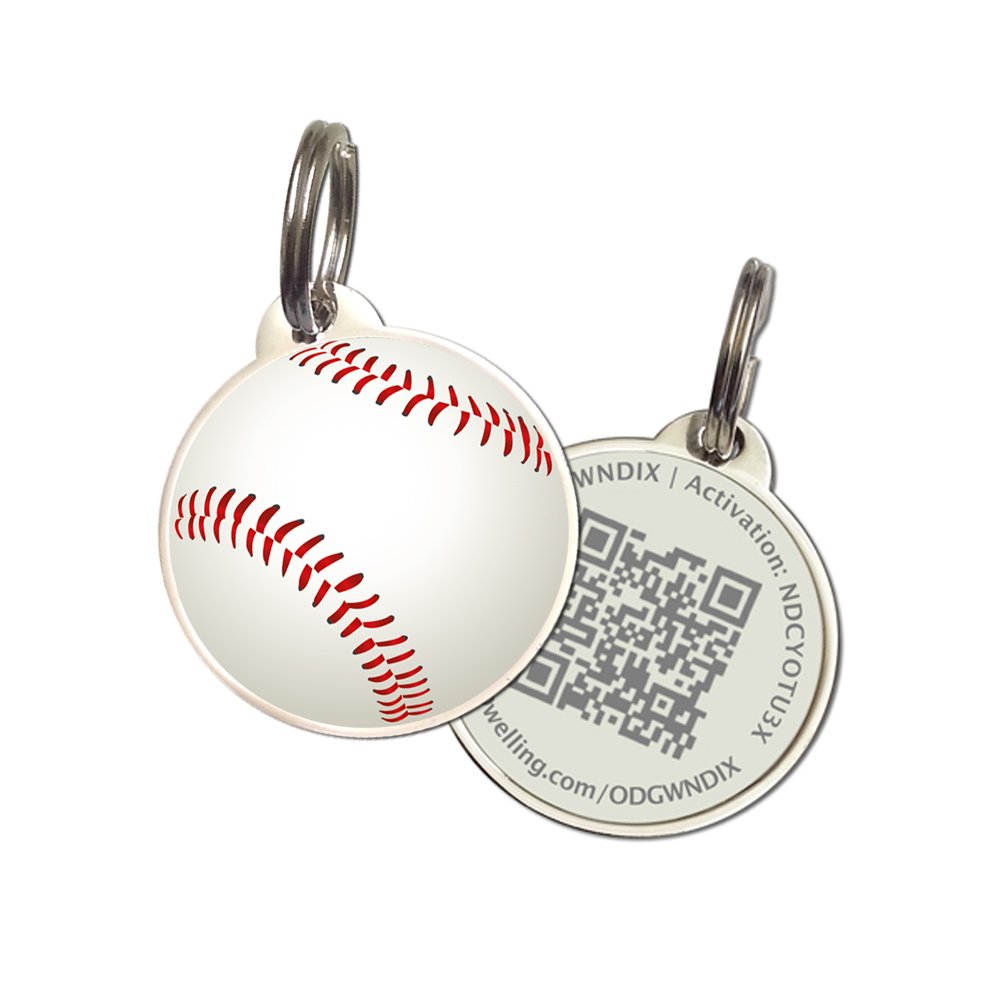 Pet Dwelling QR Code Pet ID Tag – Sports Dog & Cat ID Tags for Pet Safety, Free Personalized Online Profile, Instant Scan Alerts – Baseball
