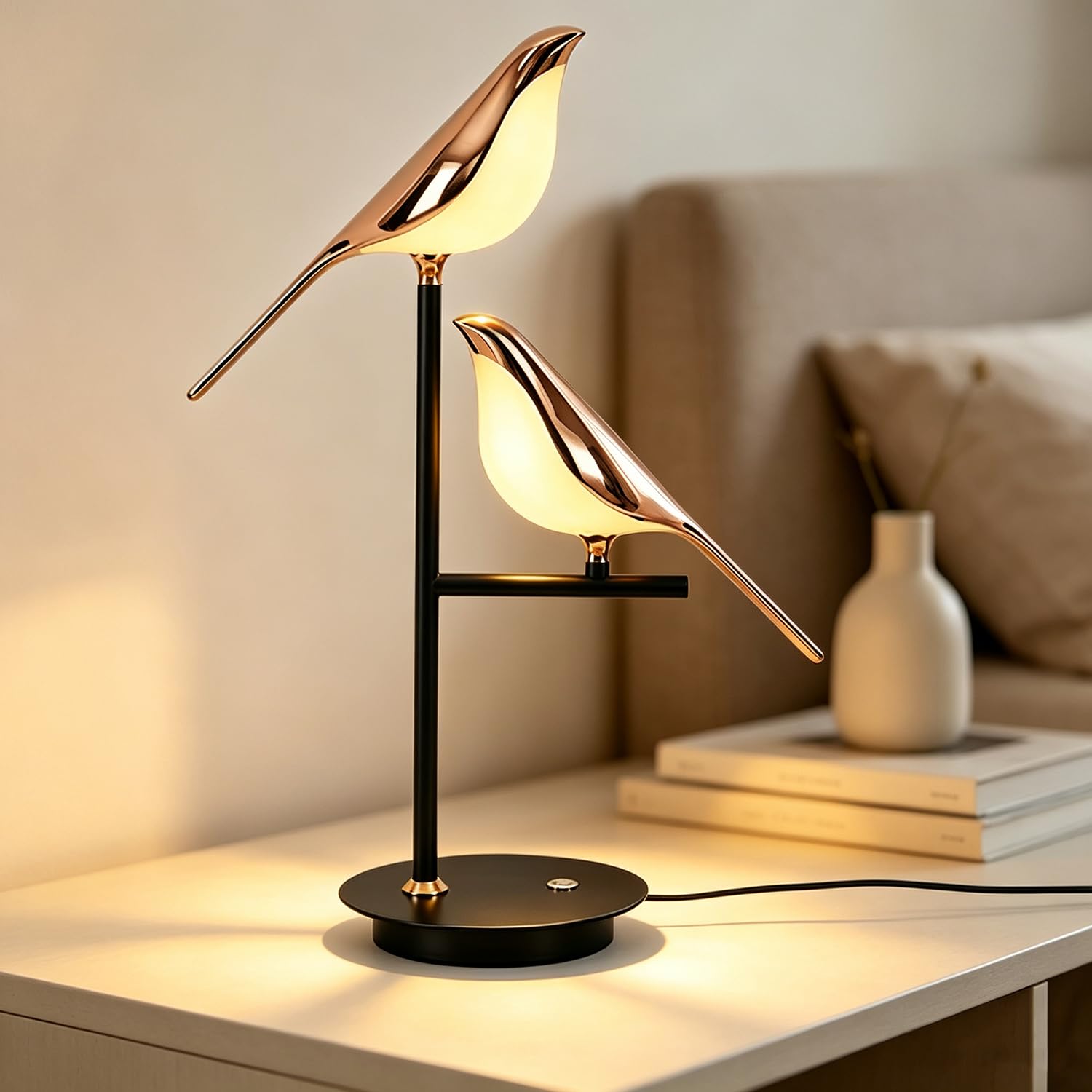 EaEa 20W LED Lámpara de Mesa Táctil Regulable Lámpara de Mesa Animales Pájaro Diseño Lámpara de Cabecera Moderno Interior Giratorio Ajustable Pájaro Lámpara de Noche de Metal para Dormitorio Salón