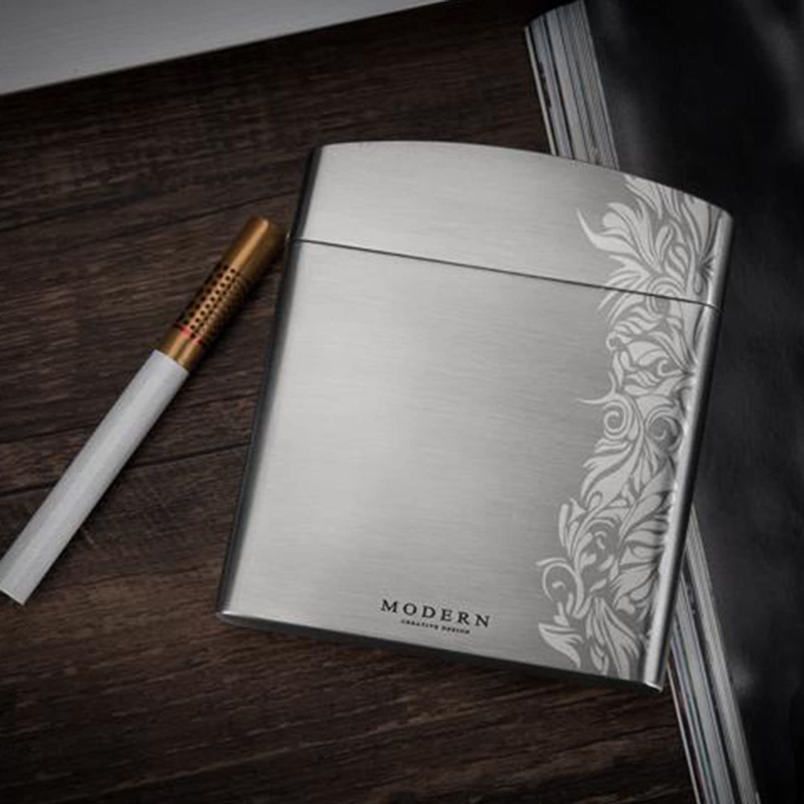 Metalowe pudełko na papierosy (20 pojemności) - etui na papierosy ze szczotkowanego aluminium, papierośnica ze stali nierdzewnej, obsługa jedną ręką, przenośne metalowe pudełko na papierosy