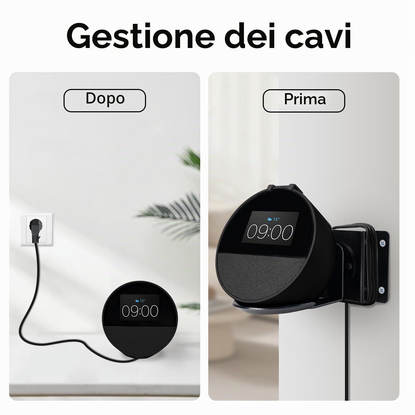 shinar Supporto da parete in metallo per spot 2024 orientabile fino a 360°, inclinabile -50°/+50°, accessorio per spot 2024 con gestione dei cavi (Nero)