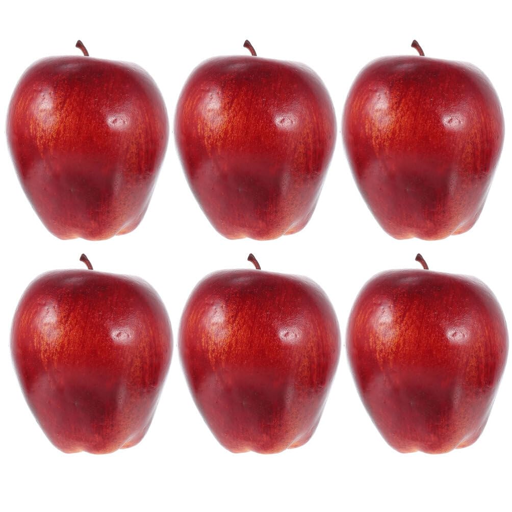 FOMIYES Fake Red Apples 6Pcs Artificial Red Apples Fake Fruits Lifelike Simulation Apples for Home Kitchen Table Basket Decoration Lifelike Apples
