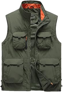 Adhdyuud Men Tactical Military Solid Vest Quick-Drying Mesh Multi-Pocket Outdoor Fishing Jacket Waistcoat