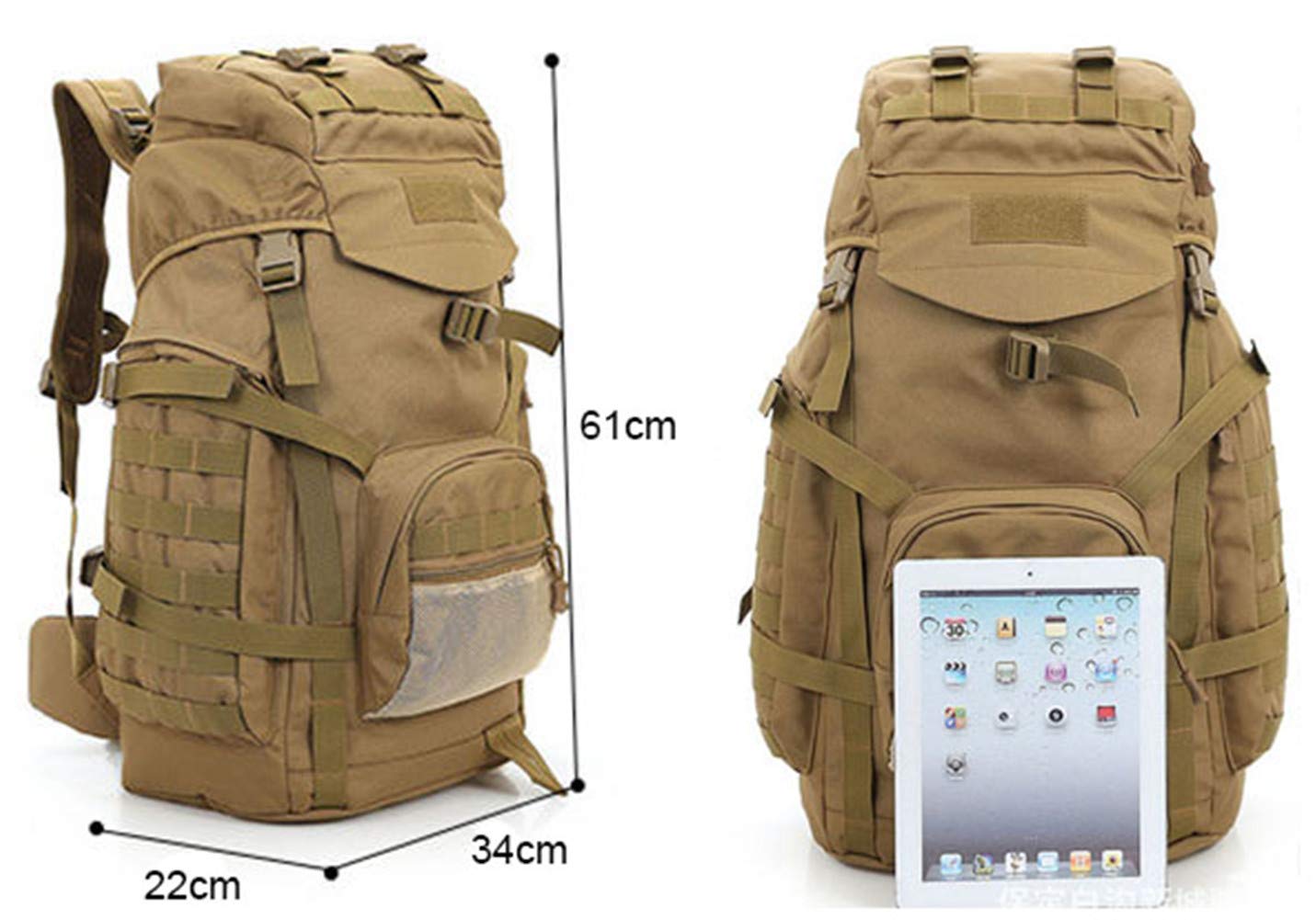 Zaino da Escursionismo Zaino da Campeggio da 60 Litri Borsa Tattica Militare Zaini Grandi Impermeabili Camouflage Escursionismo all'aperto