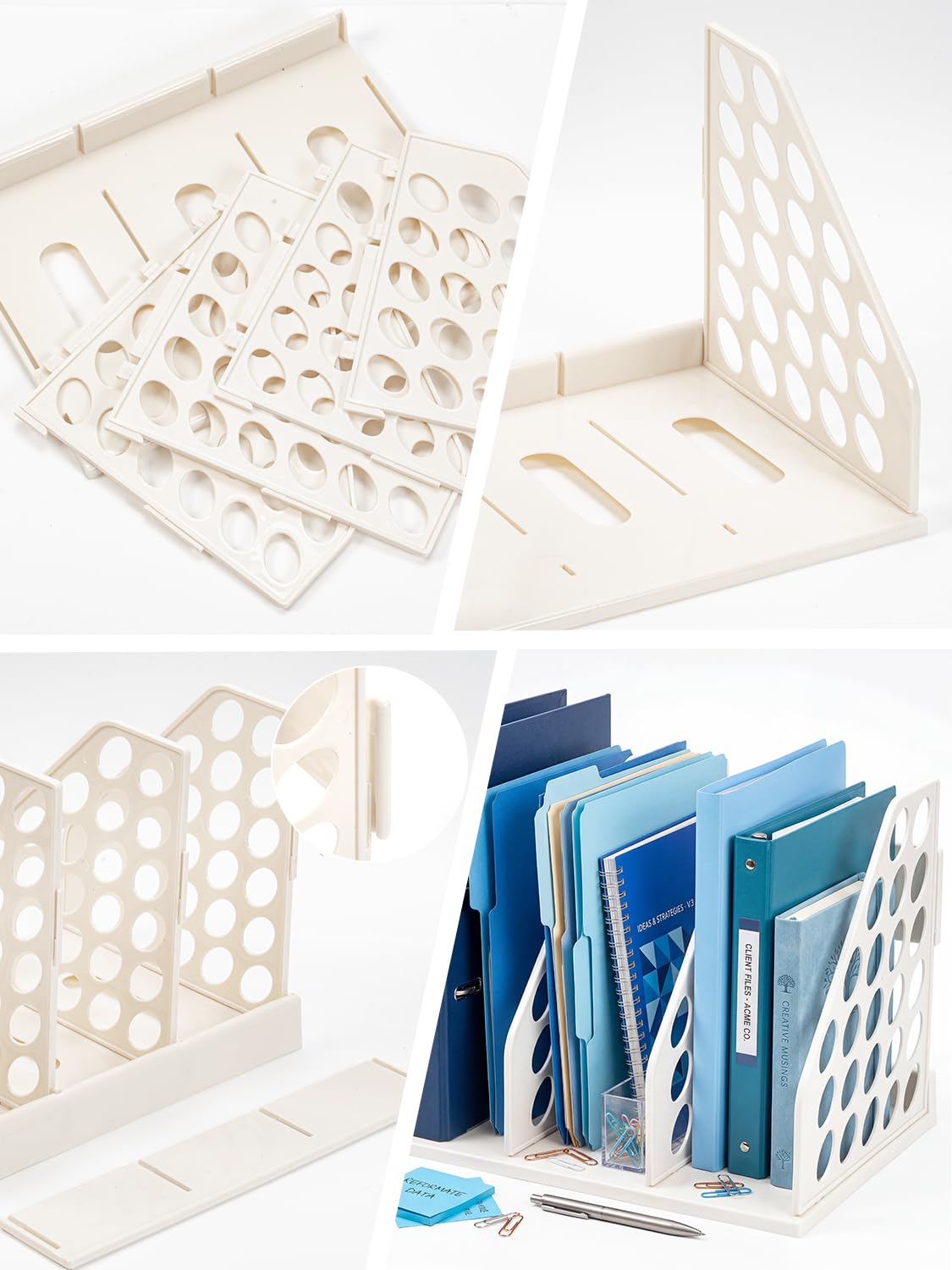 Soporte para archivos A4, organizador vertical de escritorio 3 compartimentos, almacenamiento de revistas oficina