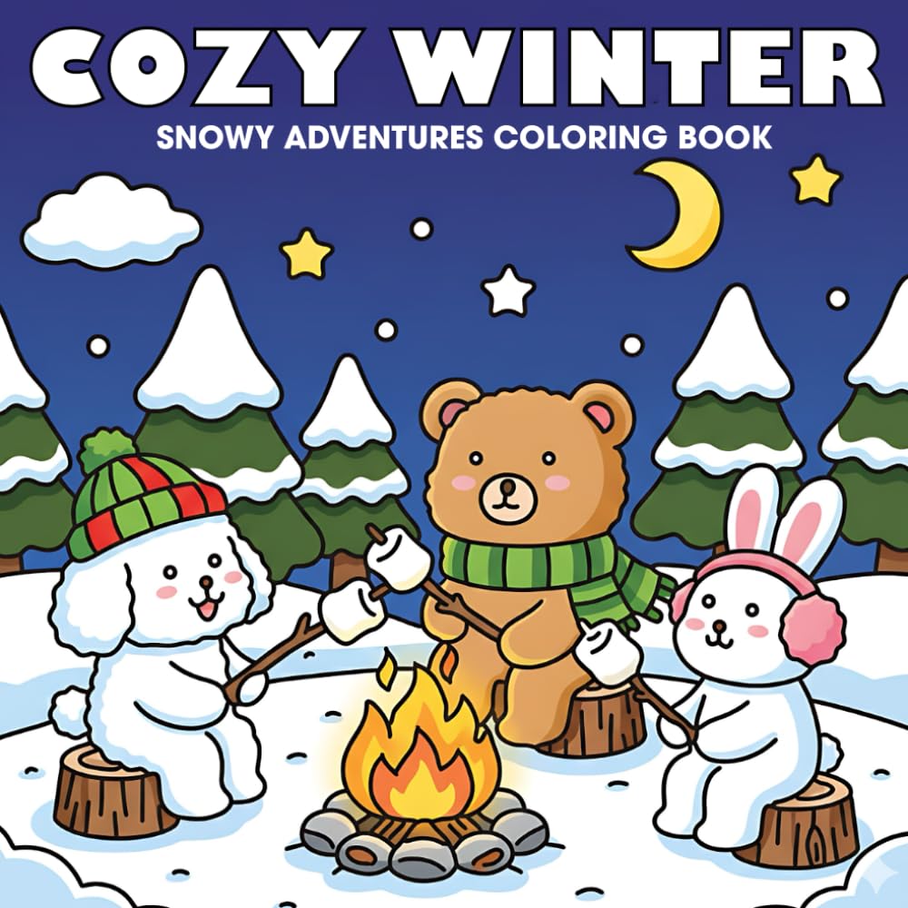 Cozy Winter: Winter Fun Coloring Book for Adults & Teens, Cozy Animal Friends Enjoy Snowy Adventures