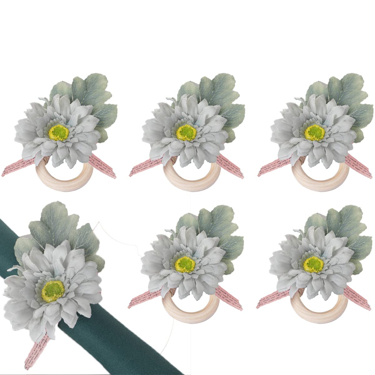 Jiamusi Set of 6 Napkin Rings Handicraft Flower Napkin Rings Spring Napkin Rings Rose Napkin Holders Vine Design Napkin Holder Rings Table Decorations