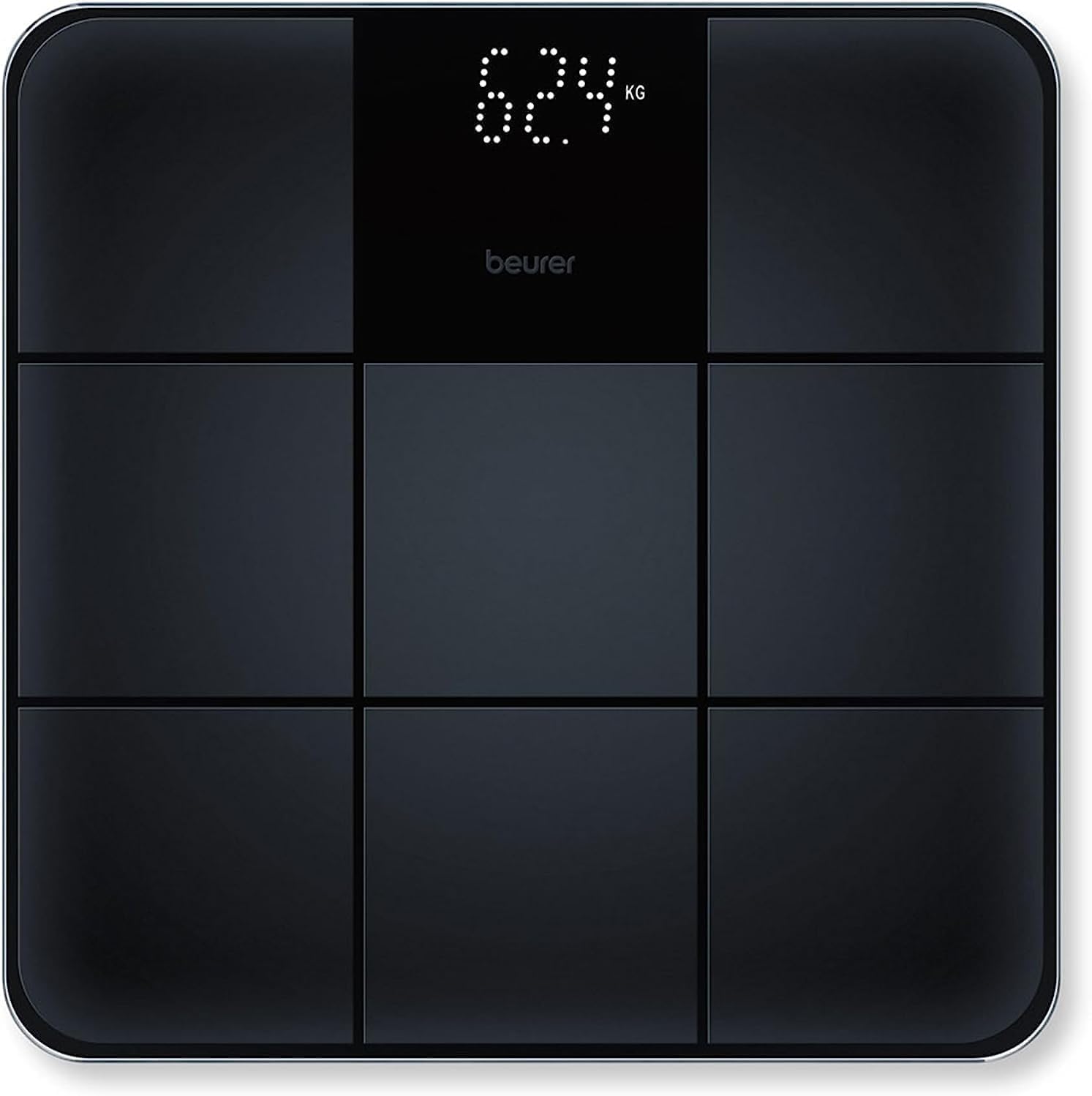 Beurer GS 235 Bilancia Pesapersone Digitale in Vetro con Superficie in Silicone Antiscivolo a Piastrella opaca e Display Magic invisibile, Spegnimento Automatico, Portata max di 180 kg, colore nero