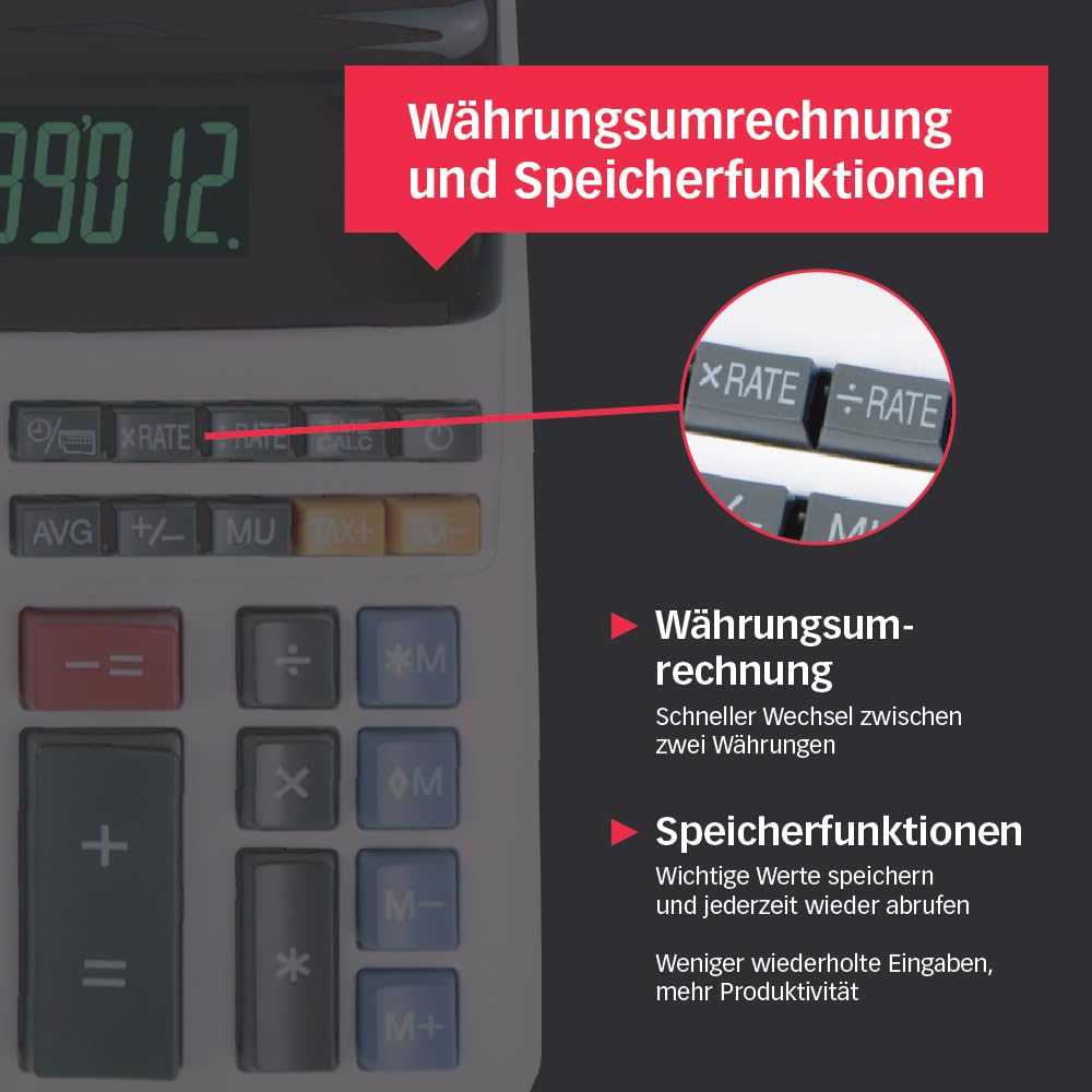 Sharp EL-2607LG Druckender Tischrechner 12-stellig, LCD Display, Heavy-Duty-Druckwerk, Tax/Währung, Schwarz/Rot Druck, Netzanschluss, Weiß
