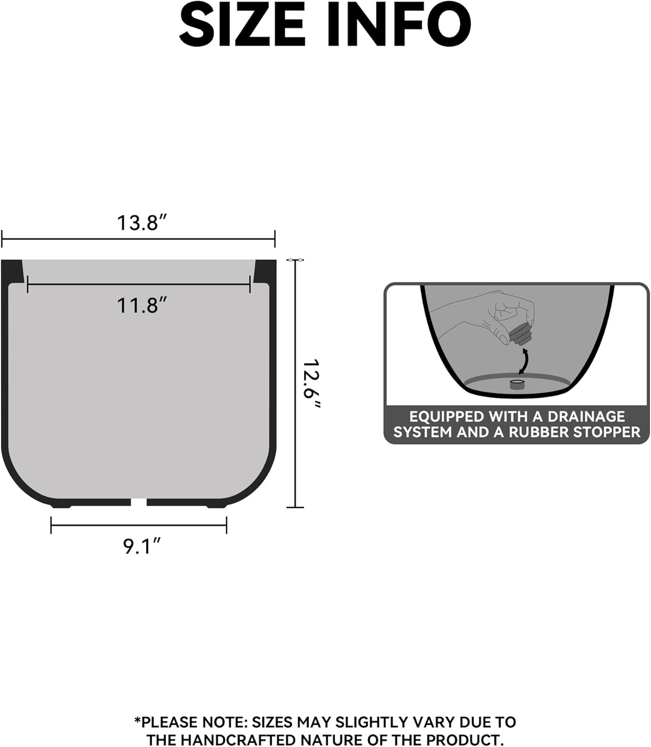 Kante Round Concrete Planter, 13.8 Inch Dia Classic-Style Large Pot with Drainage, White Finish with Painted Interior, for Indoor & Outdoor Plants, Home, Patio and Garden