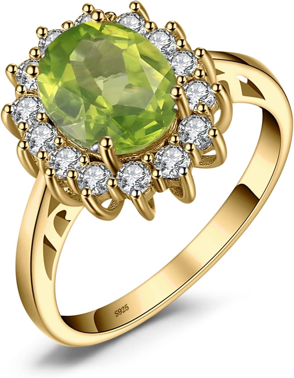 JewelryPalace Princess Diana Kate Middleton Class Gemstone Birthstone Sapphire Halo Engagement Rings for Women, Anniversary 14K White Yellow Rose Gold Plated 925 Sterling Silver Promise Rings for Her