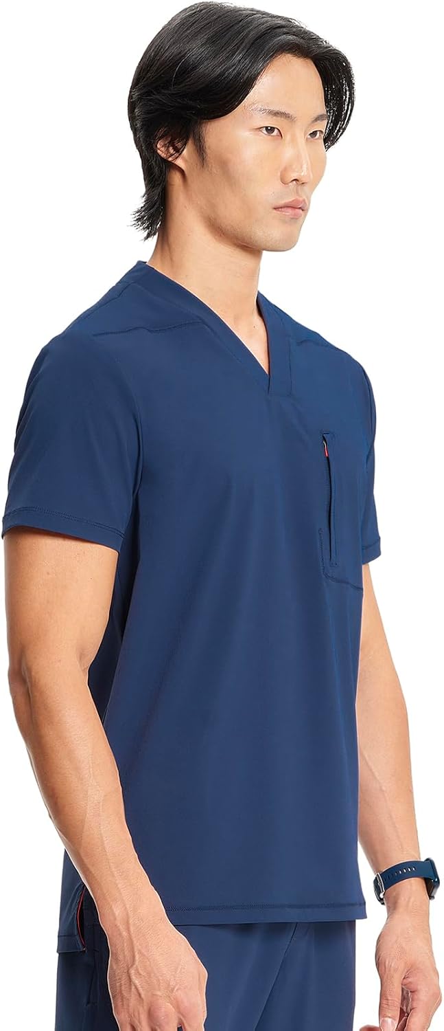 Cherokee Infinity Mens V-Neck Scrub Top, 1 Zip Chest Pocket, Rib-Knit Neckline, Side Vents – IN700A