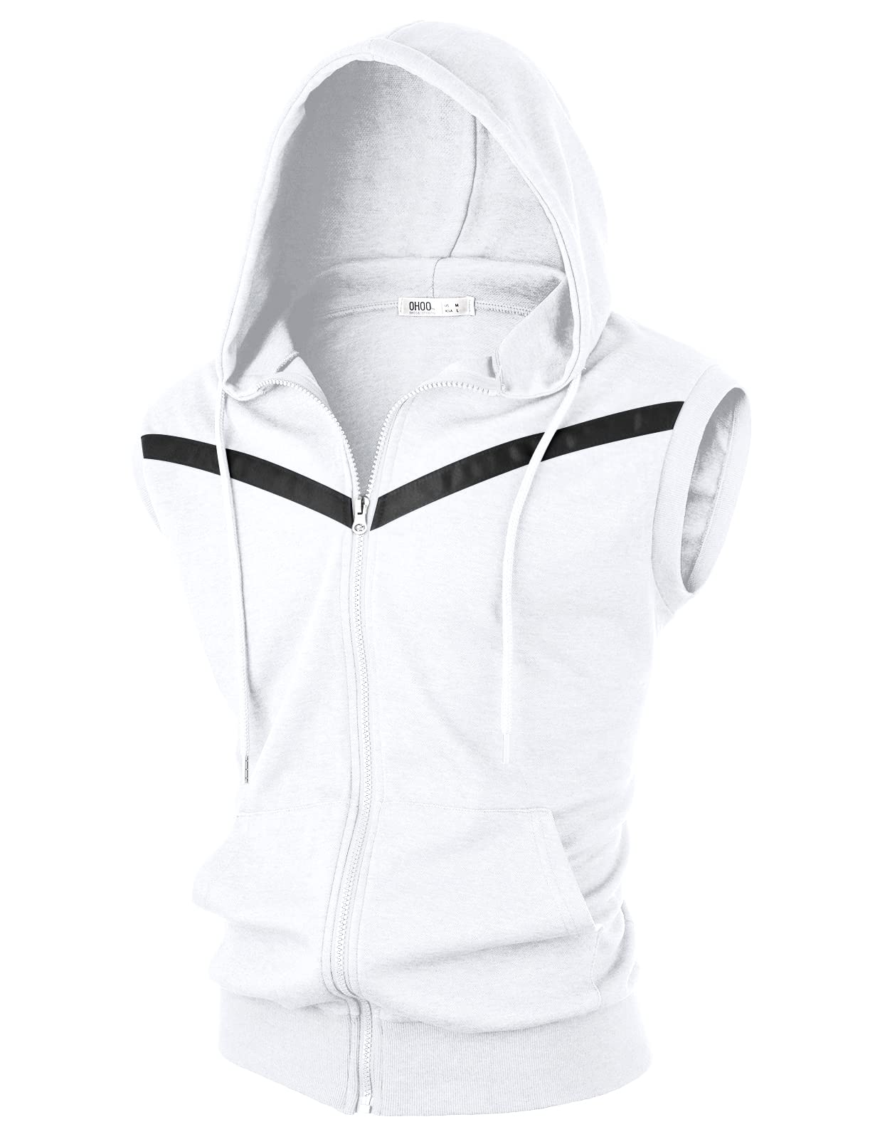 Ohoo Mens Slim Fit Sleeveless Lightweight Zip Up Hooded Sweatshirt Vest Hoodie