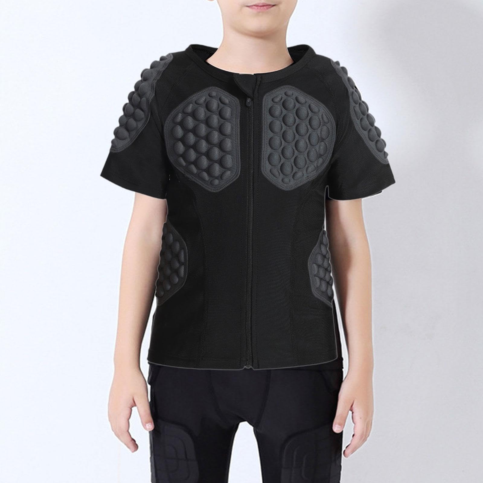 Camiseta Deportiva Acolchada Niños Protección Impacto Compresión EVA Transpirable Función Zipper Adecuada para Entrenamiento Rugby Baloncesto Ciclismo