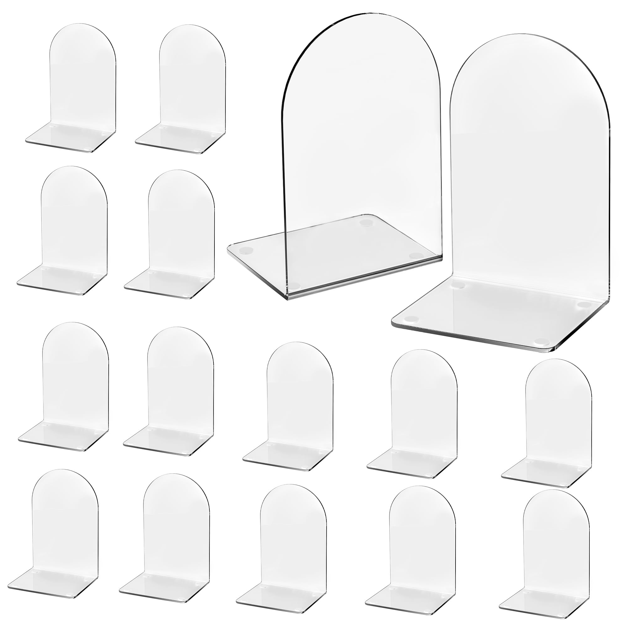 Lulonpon 16 Pieces Book Ends, Bookends, Books End for Shelves, Books End for Heavy Books, Clear Bookends, Acrylic Book Ends for School, Library,Desktop Organizer and Book Shelves