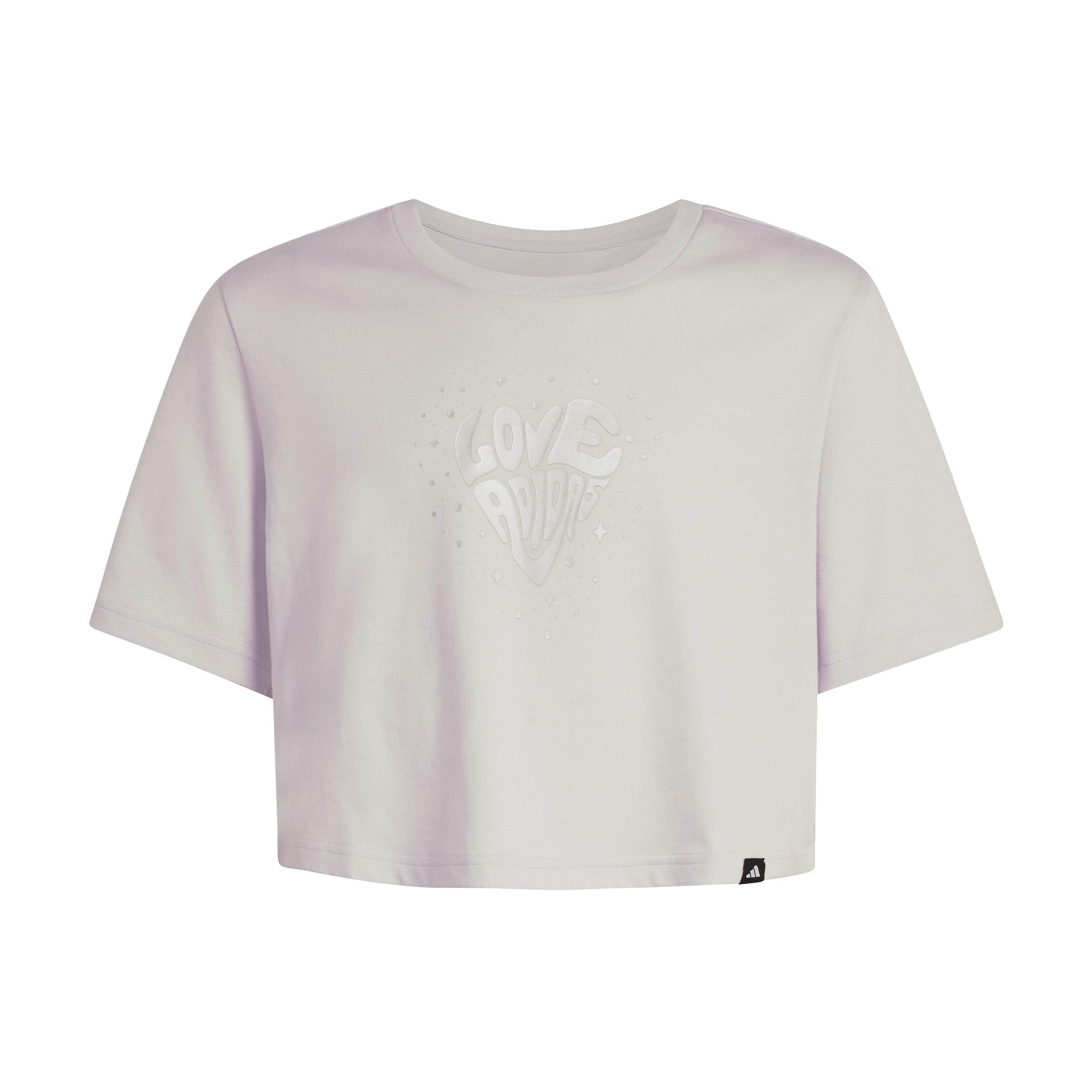 adidas Girl's Everyday Glam Cropped Graphic T-Shirt Junior, ice Lavender, 9-10 Years