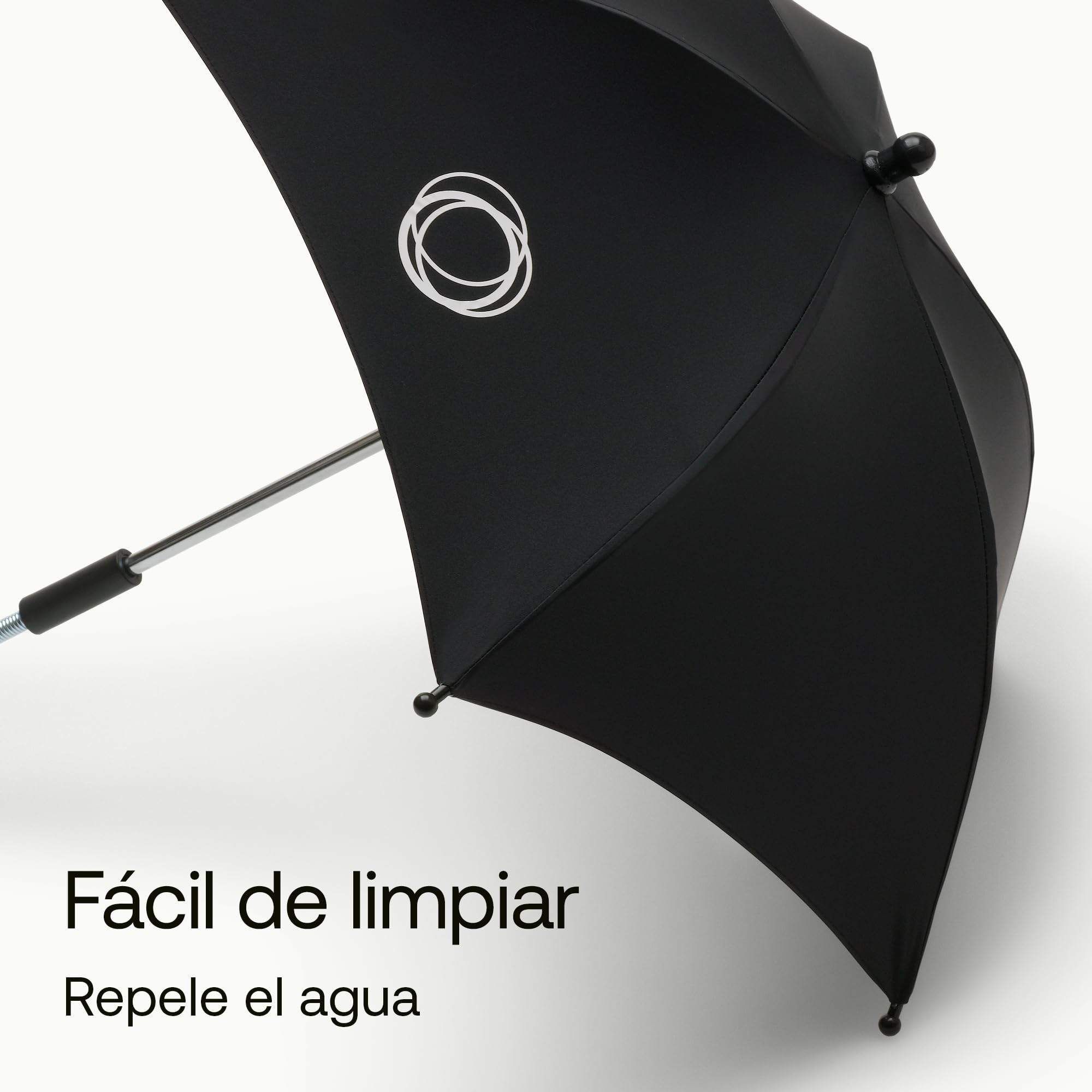 Sombrilla+ Bugaboo, Compatible con todos los carritos Bugaboo, Tejido de protección solar UPF 50+ para una protección solar óptima, Conexión con un clic y mecanismo de fácil ajuste, Negro