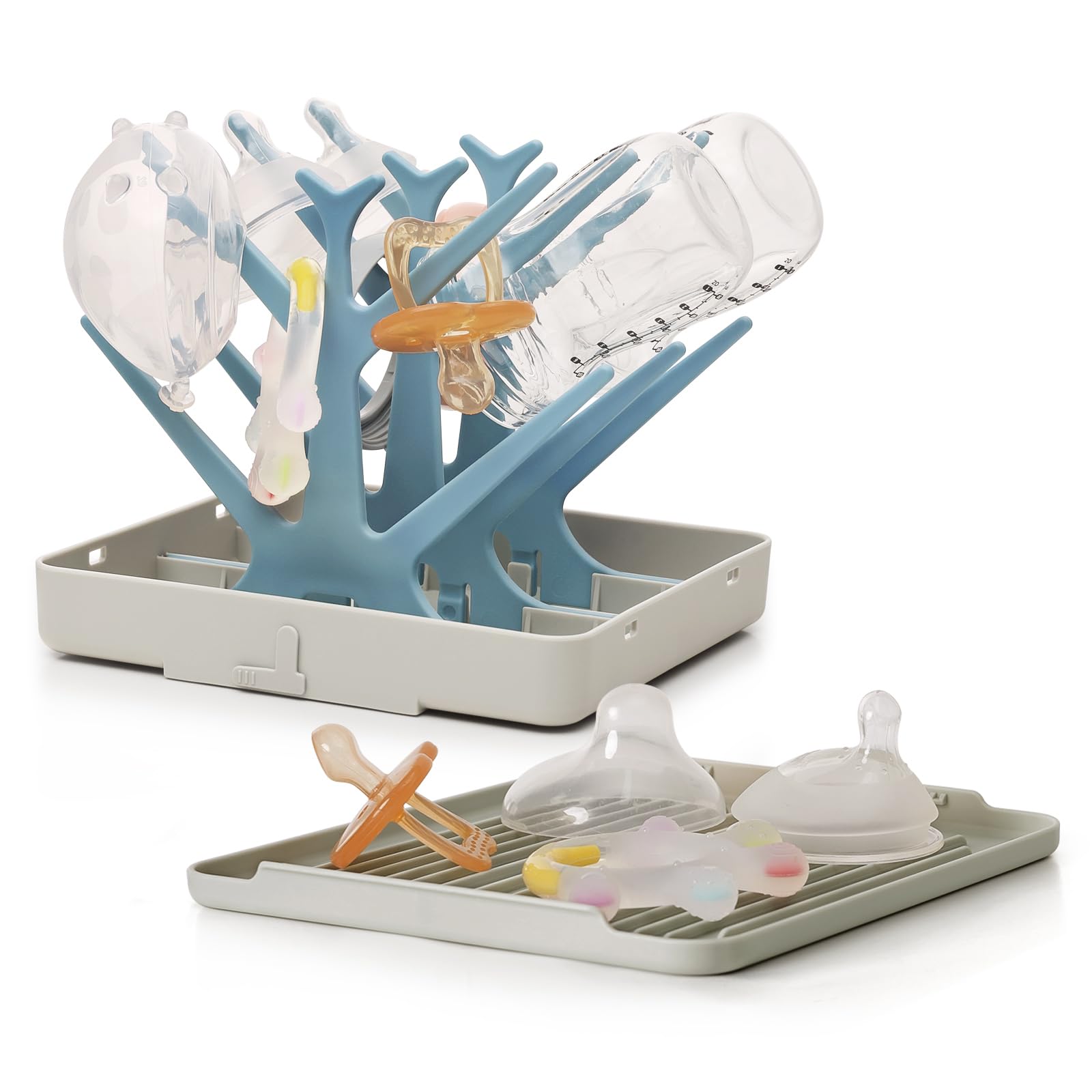 Photo 1 of haakaa Portable Baby Bottle Drying Rack with Tray,Foldable Space Saving Bottle Drying Tree for Bottles/Pump Parts/Pacifiers,Easy-Store Dryer Rack Great for Travel & Home, BPA Free (Sky Blue)