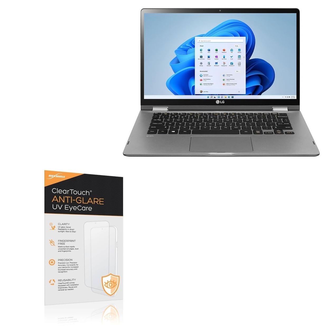 BoxWave Screen Protector Compatible With LG Gram 14 2-in-1 (14T90N) - ClearTouch Anti-Glare Anti-UV EyeCare (2-Pack), Filters out Harmful Blue Light Reduce Fatigue