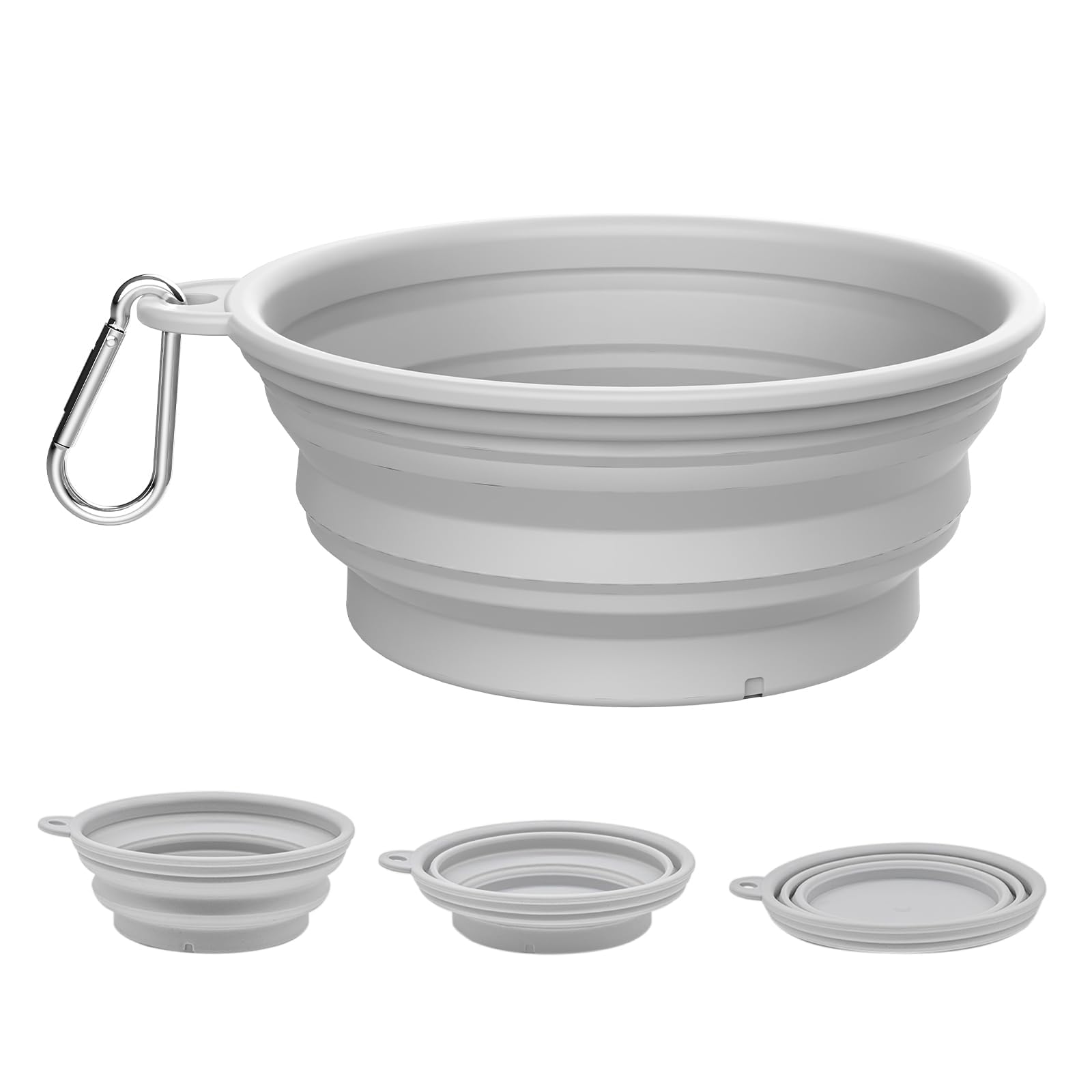 Collapsible Dog Bowl 560ml Dog Water Bowl for Walking Portable Travel Bowl with Carabiner for Small and Medium Pets Indoor Outdoor (Single Bowl, Grey)