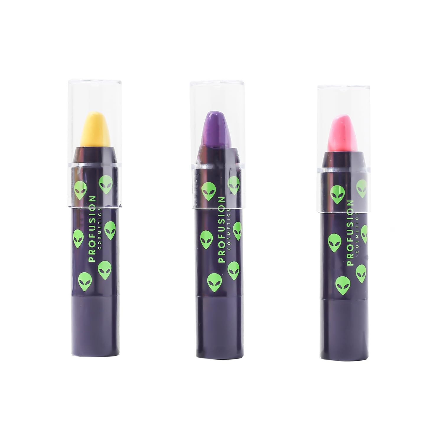 Profusion Cosmetics UFO UV Face and Body Paint Liner Stick Trio, Glows Under UV Light for Costume, Cosplay, Halloween and Theater
