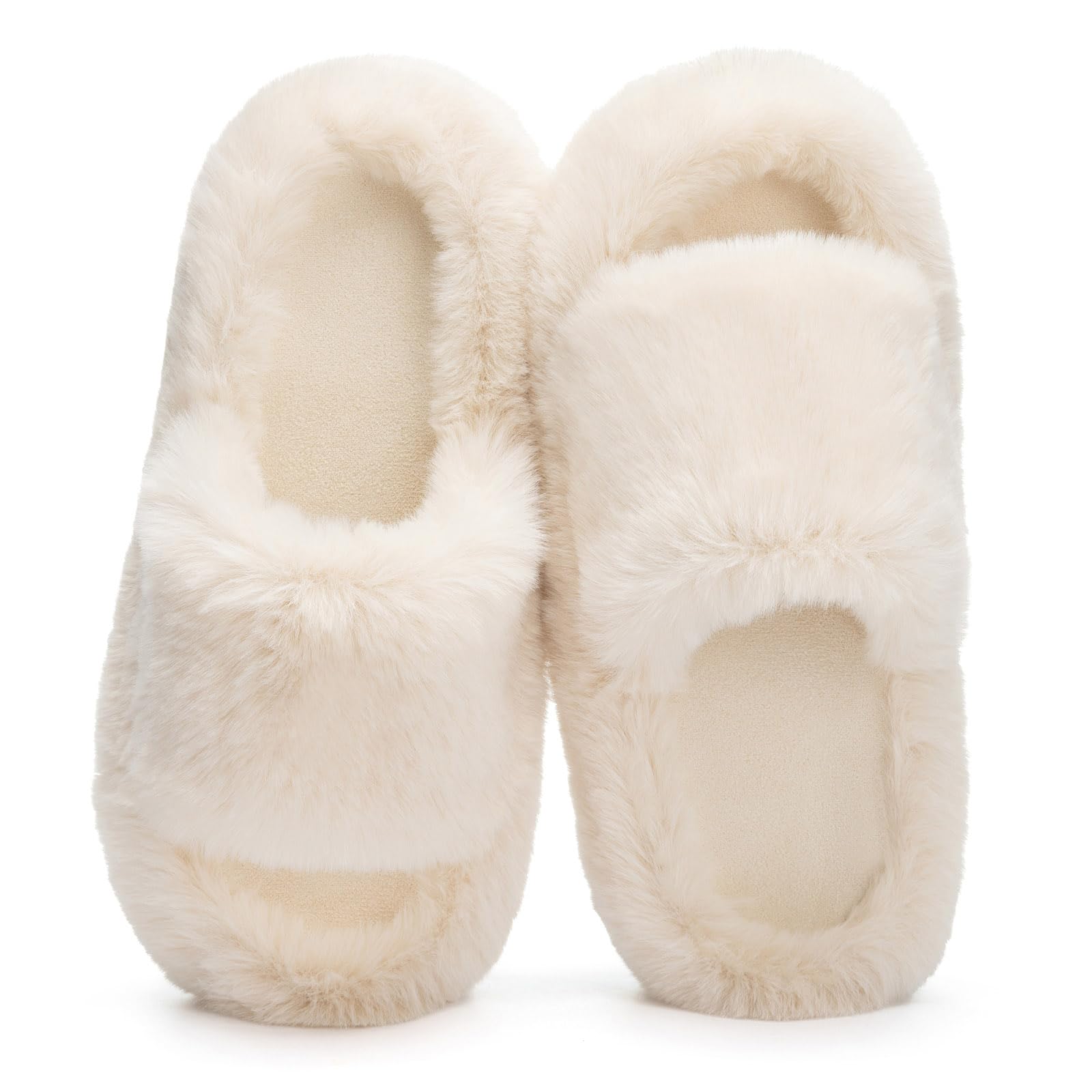 Fuzzy Open Toe Slippers for Women Indoor Cozy Memory Foam Slip On House Slides Shoes