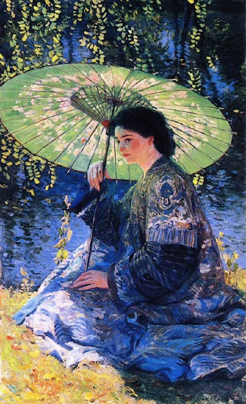 Impression d'affiches Guy Rose pour salon - Toile Le Parasol Vert décorative grand format 60x90cm