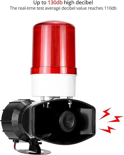 Miniatura 2 de QWORK Alarma de sonido y luz AC110V, alarma de alta intensidad de 115dB con 90-150 destellos por minuto, sistema de advertencia de emergencia LED de