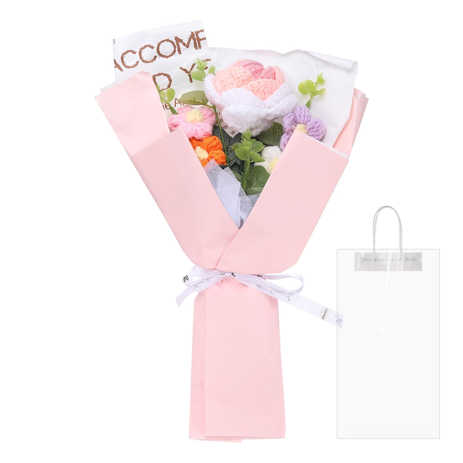 uxcellCrochet Flowers Bouquet, Rose Handmade Knitted Bouquet, Crochet Artificial Flower for Mother's Day Birthday, Wedding Graduation Bouquet, Gradient Powder