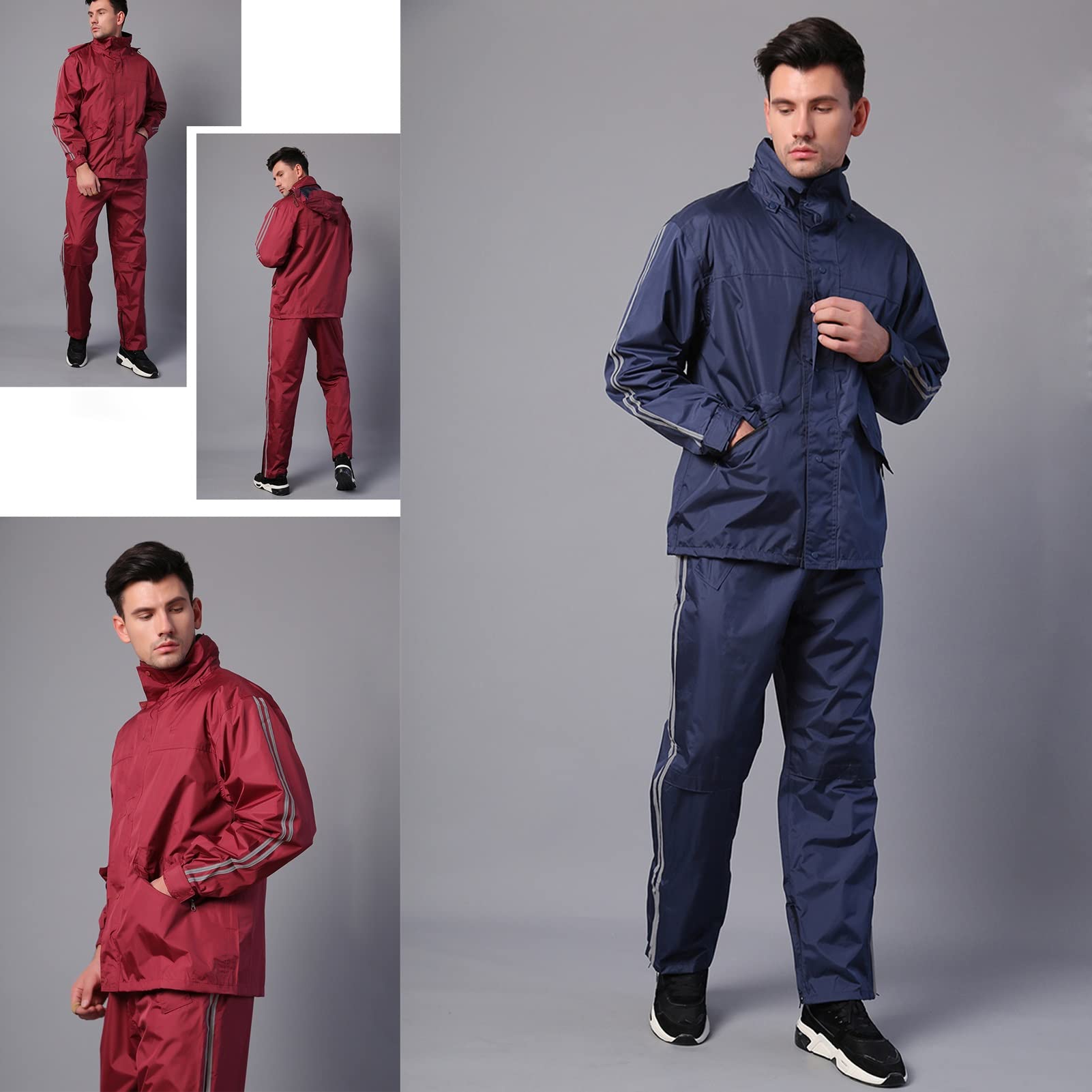 Chubasquero, con Capucha, portátil, Cortavientos, Impermeable, Transpirable, Chaqueta y Pantalones(Red,L)