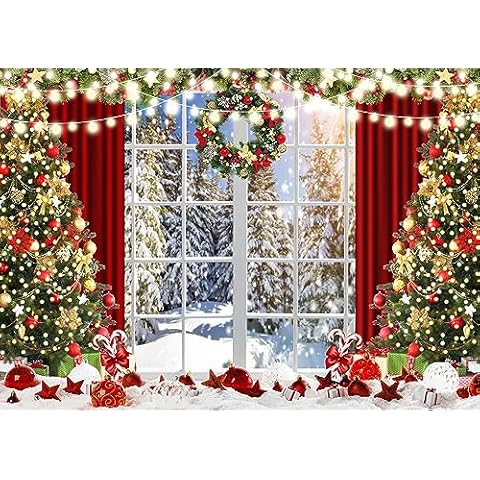 CapiSco Christmas Backdrop Photo Background for Photography Christmas Window Merry Christmas Winter Snow Scene Xmas Party Decorations Background Christmas Festival Party Banner Backdrop 8x6ft Cover