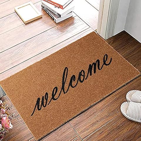 OurWarm Large Coir Door Mat, Heavy Dute Door Mat Indoor Outdoor, 76 x 42cm Non Slip Welcome Mat with PVC Backing, Welcome Door Mats for Front Door Cover