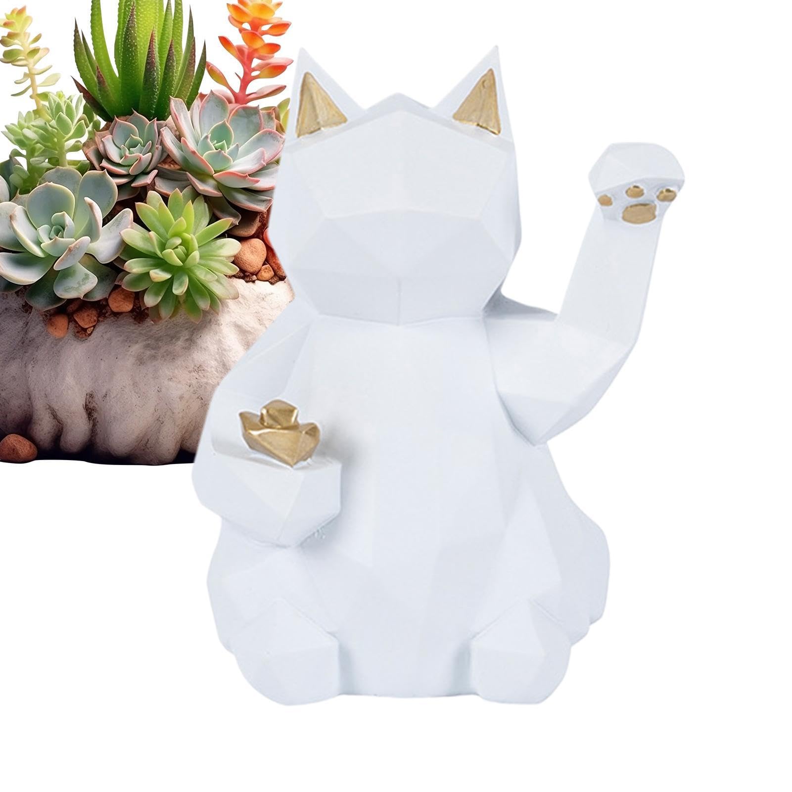 Chat fortune en résine statuette géométrique compacte pour tableau de bord et restaurant