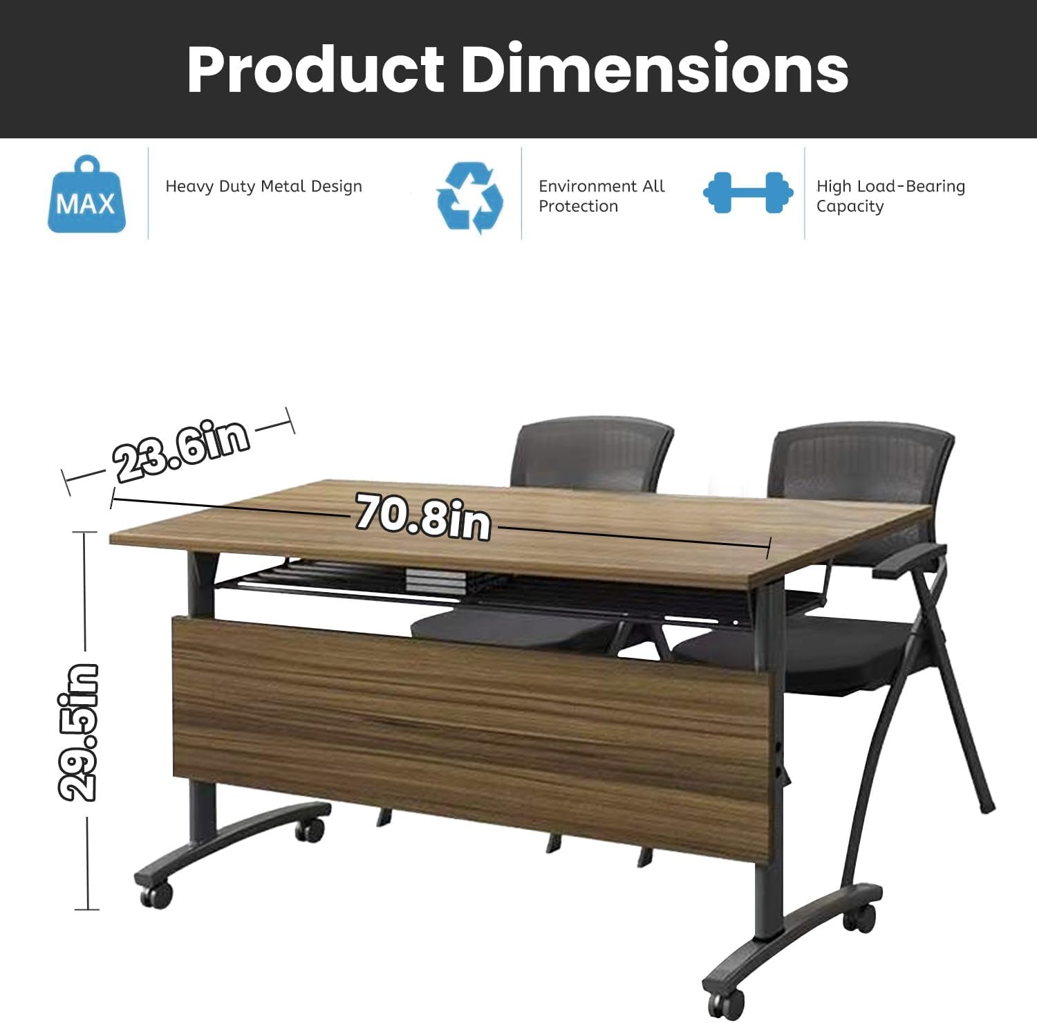 70.8in Conference Table,Folding Modular Conference Room Tables for Large Meeting,Modern Flip Top Training Meeting Tables with Folding Button,Mobile Seminar Meeting Table with Wheels for Office,Class