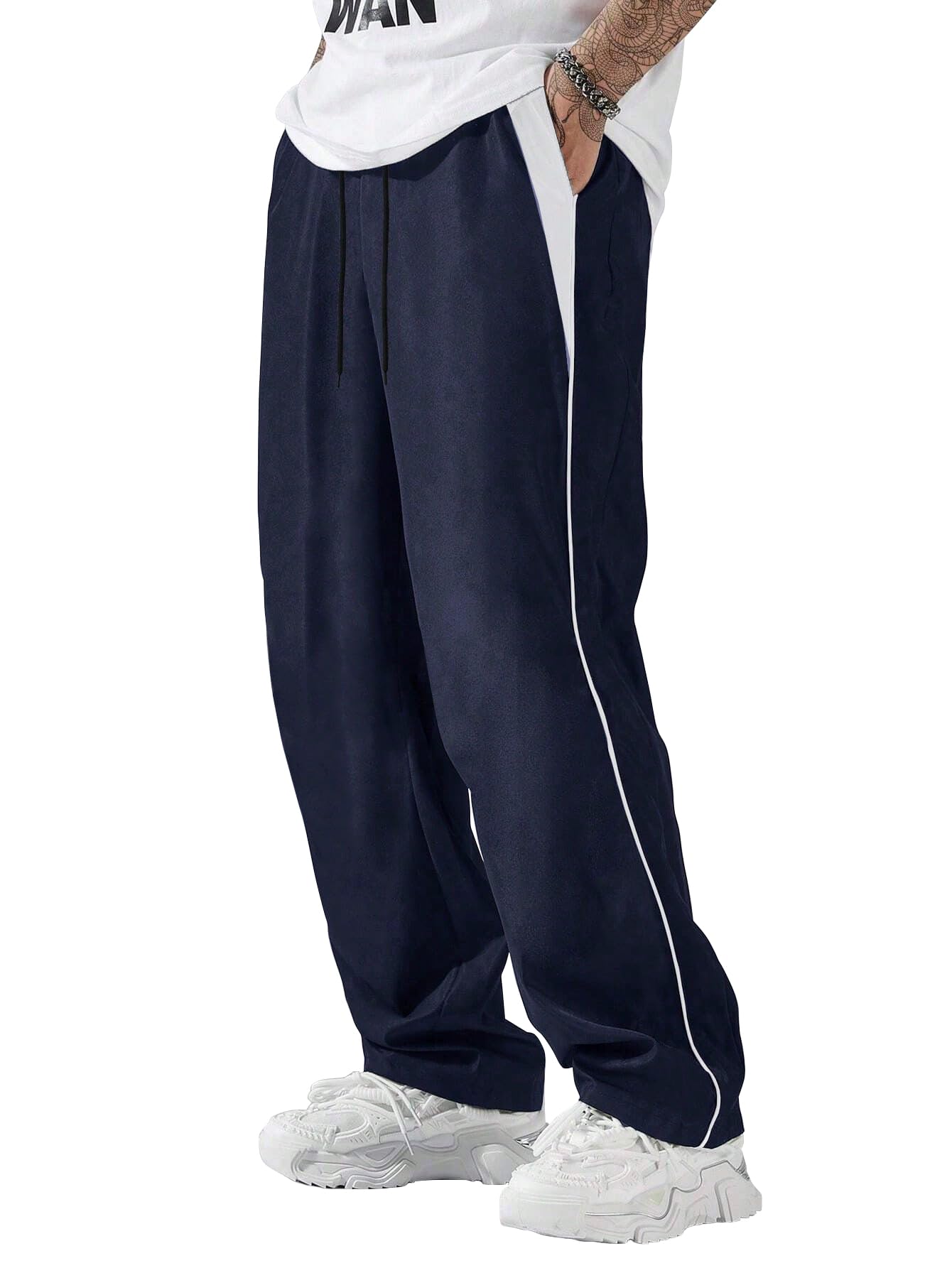 avanova Men's Black Track Trouser Pant – Drawstring Waist Loose Fit Quick-Dry Sports Pants, Lightweight Breathable Casual Trousers (Track 40)-picture-41