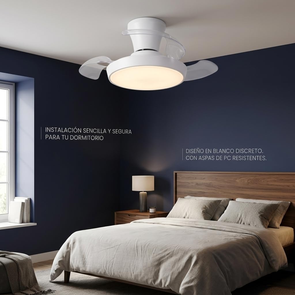 Ventilador de Techo Rectátil con Luz LED Regulable 3 CCT, 6 Velocidades, Mando a Distancia, Función Invierno/Verano, Temporizador y Memoria, Diseño Moderno, Ø96,5 cm (Blanco hielo)