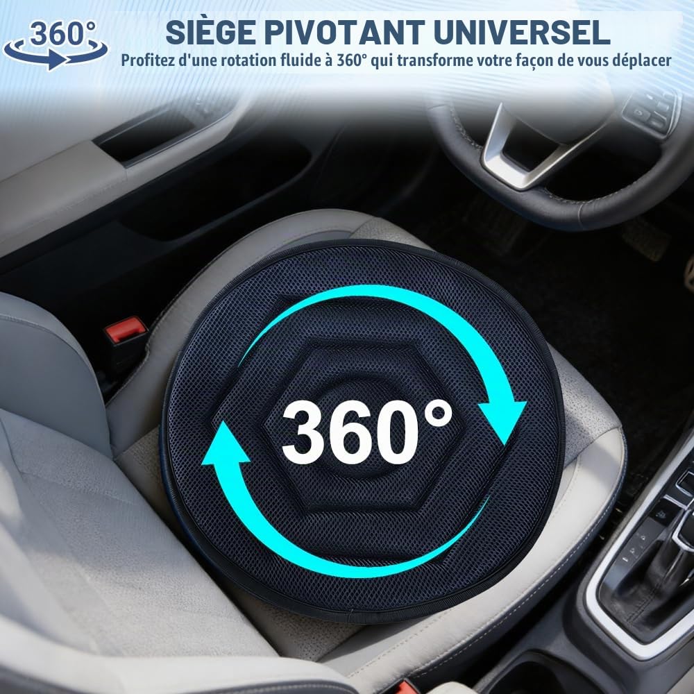 NAVESO Coussin de siège de voiture pivotant à 360° pour aide à la mobilité, coussin pivotant portable facile à tourner pour voiture, maison, travail, véhicule, bureau (bleu marine)