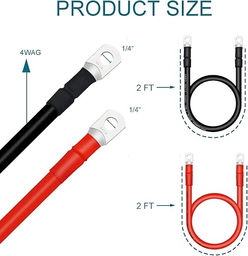 Miniatura 23 de Cables de batería 4 AWG con terminales de cobre de 3/8 pulgadas (2 piezas de 1 pie)