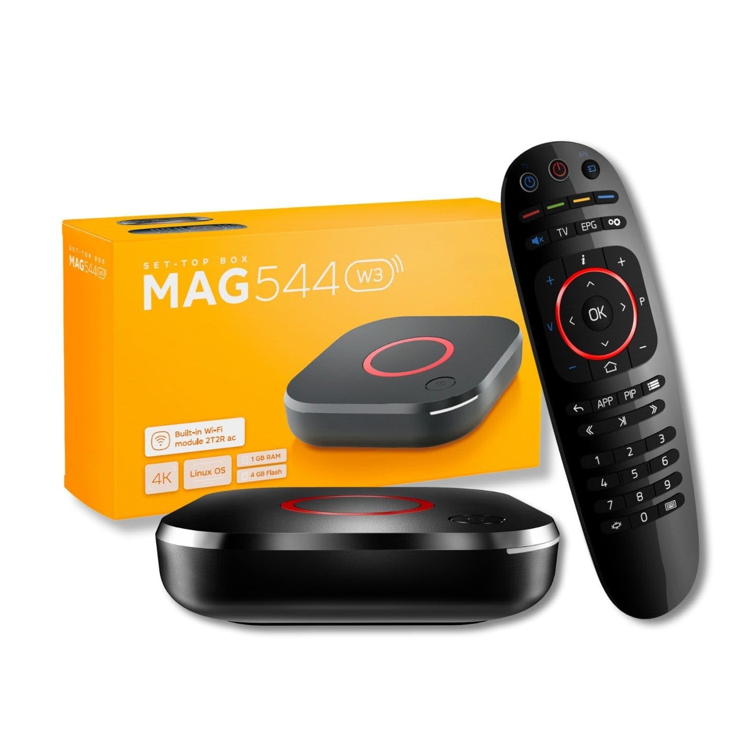Raxxio MAG544w3 TV Set-Top Box - 4K HDR TV Streaming Device with Amlogic S905Y4 Chipset, 1GB DDR4 RAM, 4GB Flash Memory, Dolby Digital Plus, Linux 4.9, Dual-Band WiFi, USB 2.0, HDMI Cable and Remote