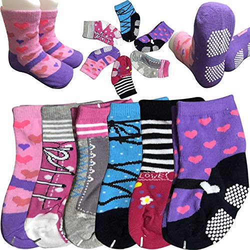Baby Socks 6 Pairs 12-24 Months Baby Girl Toddler Socks Anti Slip Stretch Knit Grips Cotton Shoe Socks Slippers Non-Skid Gripper