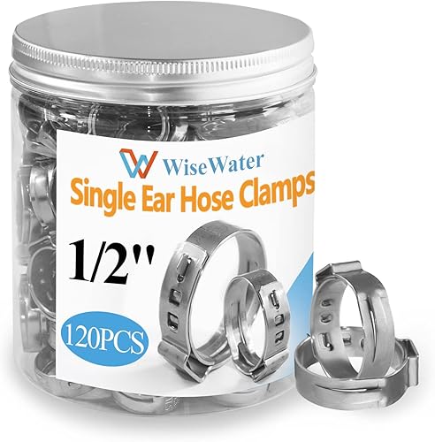 WiseWater 120 abrazaderas de manguera de oreja de 12 pulgada, 0.551-0.689 in acero inoxidable 304 PEX abrazaderas para conexión de tubería, anillos