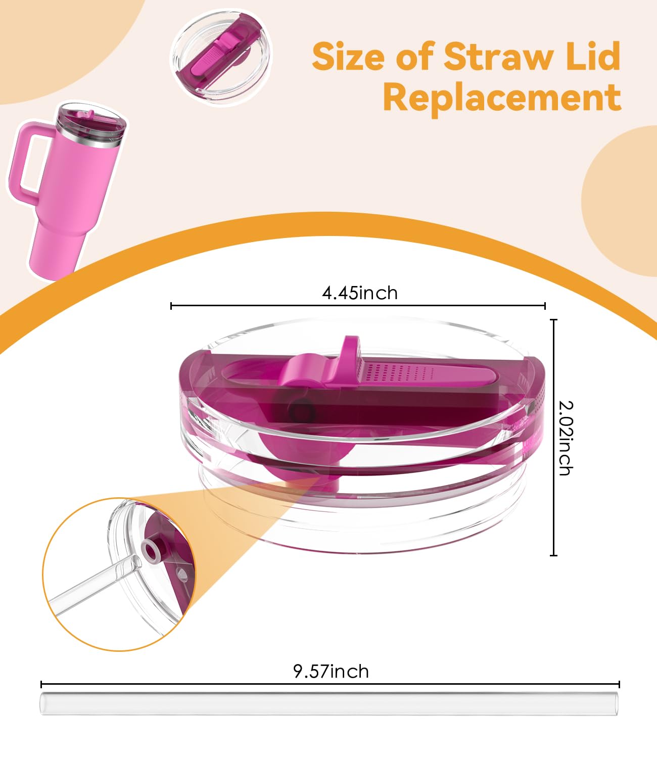2 coperchi Stanley Cup a prova di perdite, riutilizzabili tappo di ricambio per Stanley Cup 40 oz /1,2 l con 2 cannucce e 1 spazzola per cannuccia (rosa