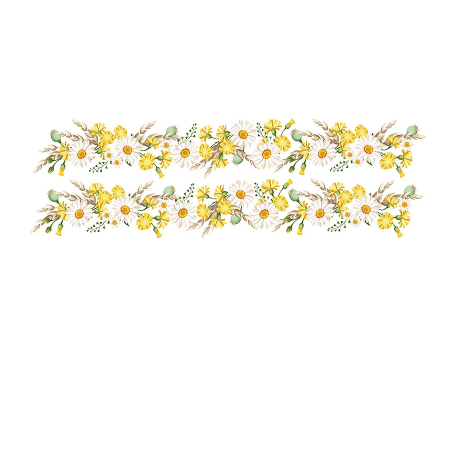 Dostear Wallpaper Border Self Adhesive Border Decal Bathroom Tile Stickers Waterproof, Kitchen Wall Borders PVC Waistline Tile Borders Ceiling White Chrysanthemum 2pcs 20x60cm