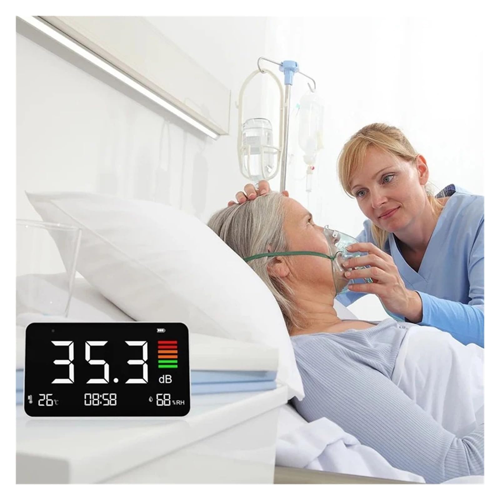 Miernik Decybeli Cyfrowy Miernik Poziomu Dźwięku 30-130dB Duży Ekran Urządzenie Do Pomiaru Głośności Hałasu Biurkowy Wielofunkcyjny Monitoring Decybeli