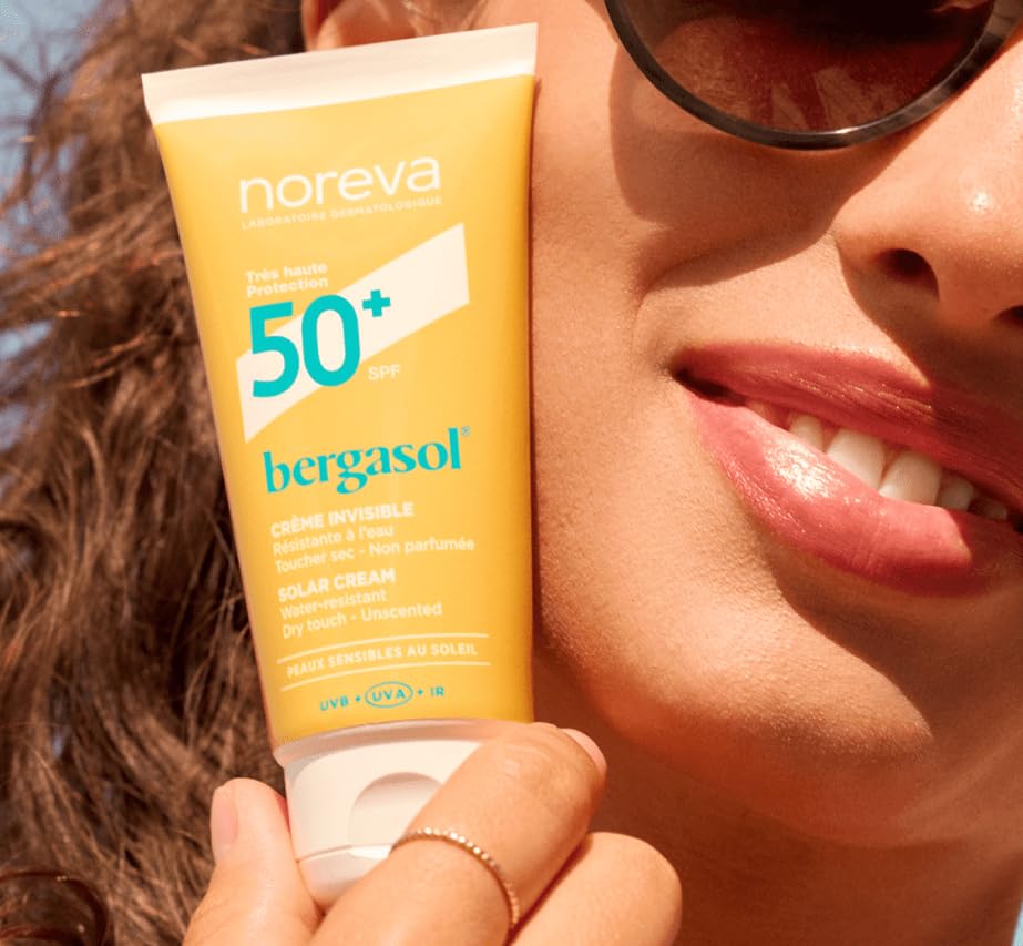 Noreva - Bergasol - Crème Invisible SPF50+ - Crème Solaire Haute Protection UVA, UVB, Infrarouges, Lumière Bleue - Hydrate, Nourrit, Protège - Dès 3 Mois - Fabrication Française - 50ml