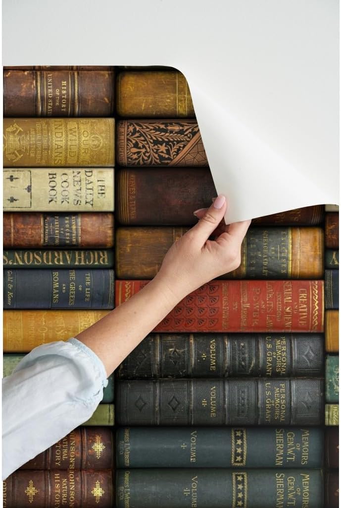Peel & Stick Wallpaper 3ft x 2ft - Library Vertical Books Book Shelves Fancy Victorian Vintage Photographic Antique Custom Removable Wallpaper by Spoonflower