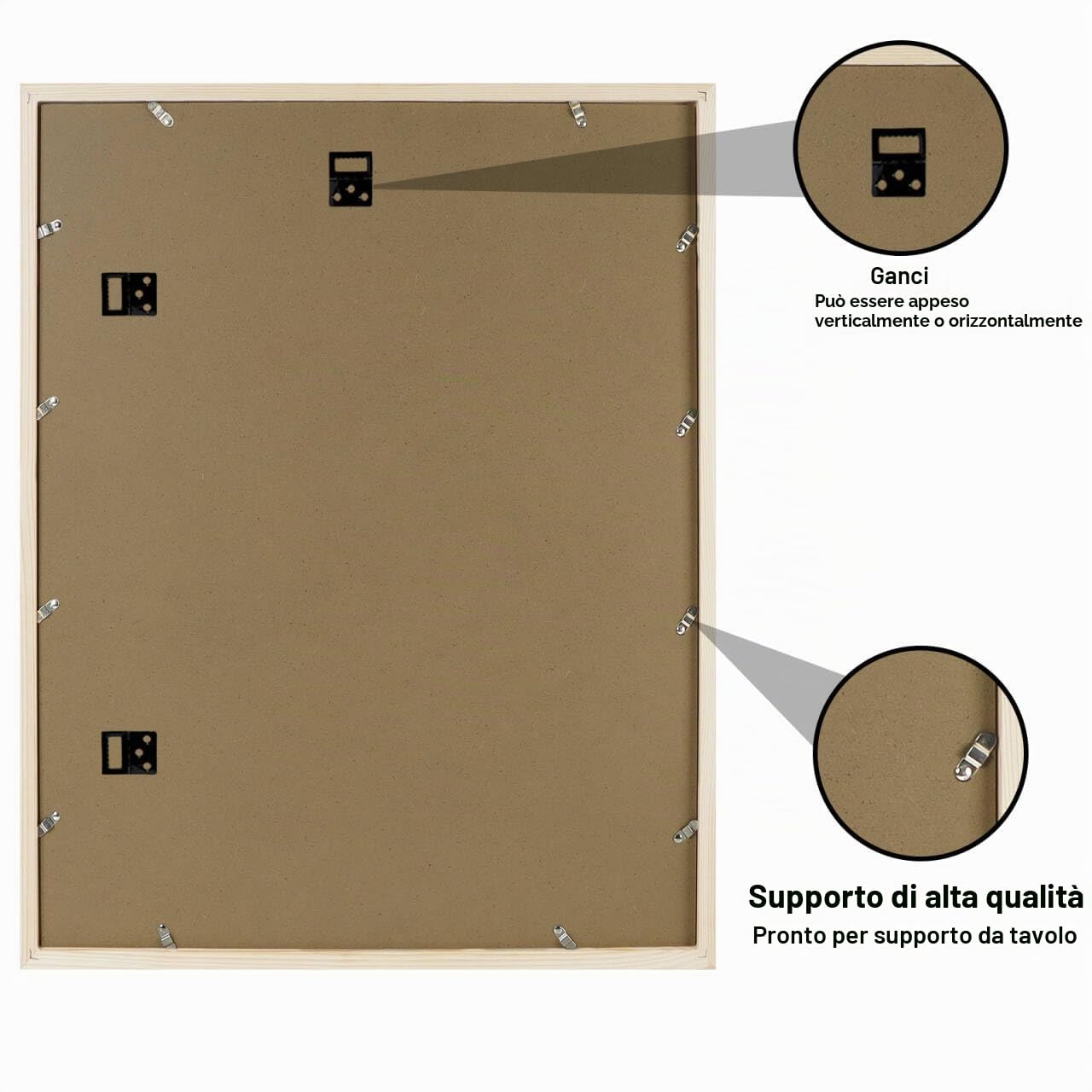 Cornice 50 x 60 cm in Legno Massello con Supporto in Legno e Vetro Acrilico Cornice per Foto in Legno di Pino con Pannelli in Vetro Antirottura Cornice per Foto per Decorazione della Stanza