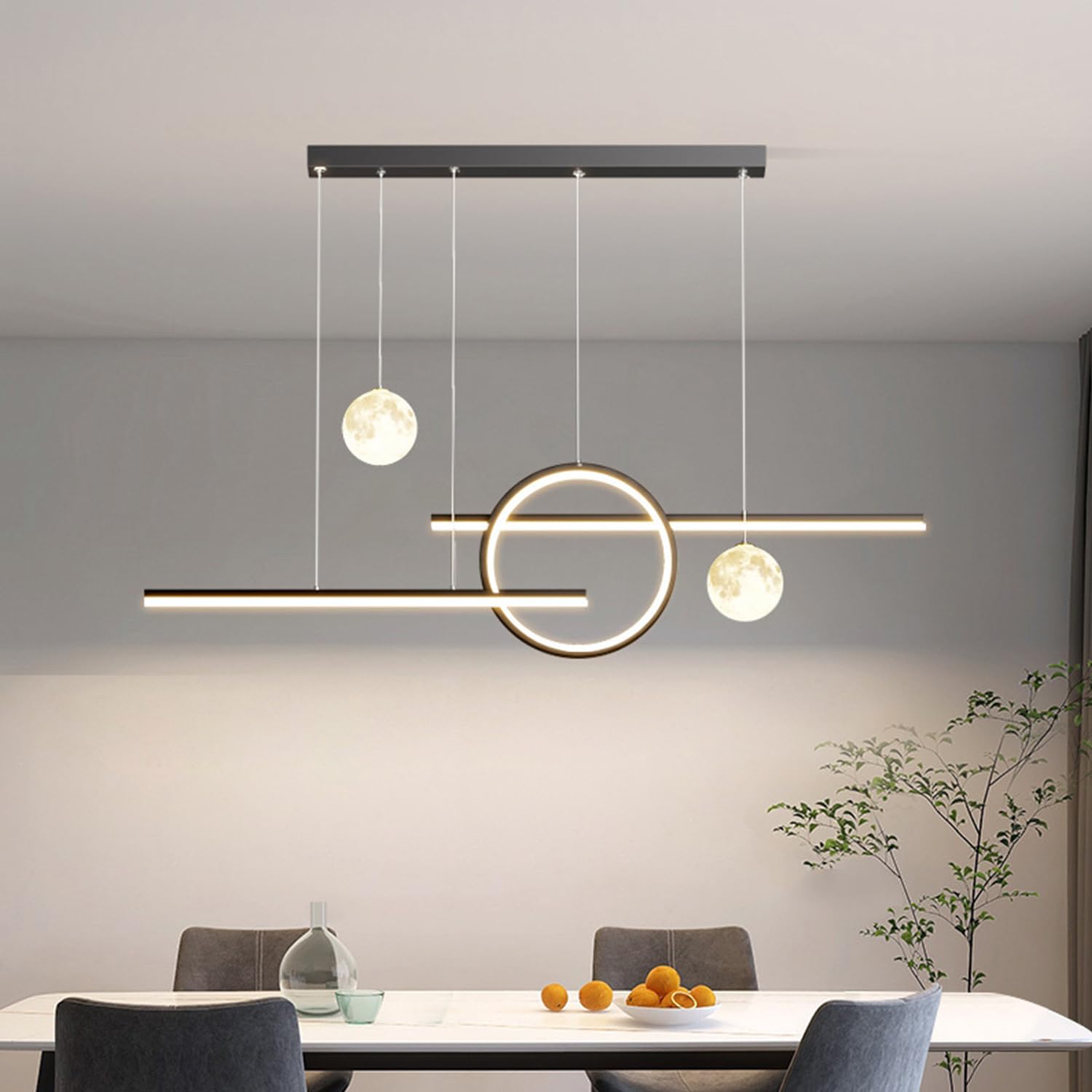Aleaty LED Pendant Light Dining Room 100CM Modern Design Pendant Lamp Living Room Dining Table Dining Room Lamps Dimmable with Remote Control Kitchen Lamp Height Adjustable Pendant Lamp (Black)