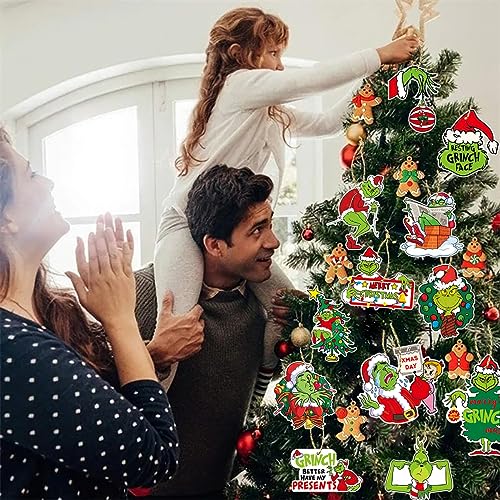 24 peças Grinch Decorações de árvore de Natal enfeite pendurado árvore de Natal monstro verde decora
