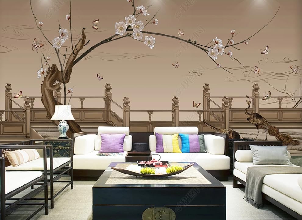 Papier peint intissé fleur de prunier grand format décoration murale salon